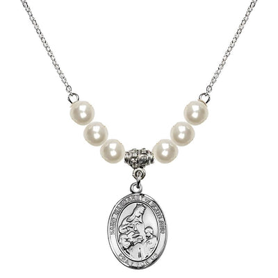 St. Margaret of Scotland Sterling Silver Faux Pearl Bead Necklace, Bliss Manufacturing