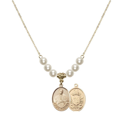 Pope Leo XIV Beaded Necklace with Gold-filled Medal, 6mm Austrian Crystal Faux Pearl Beads, Bliss Manufacturing