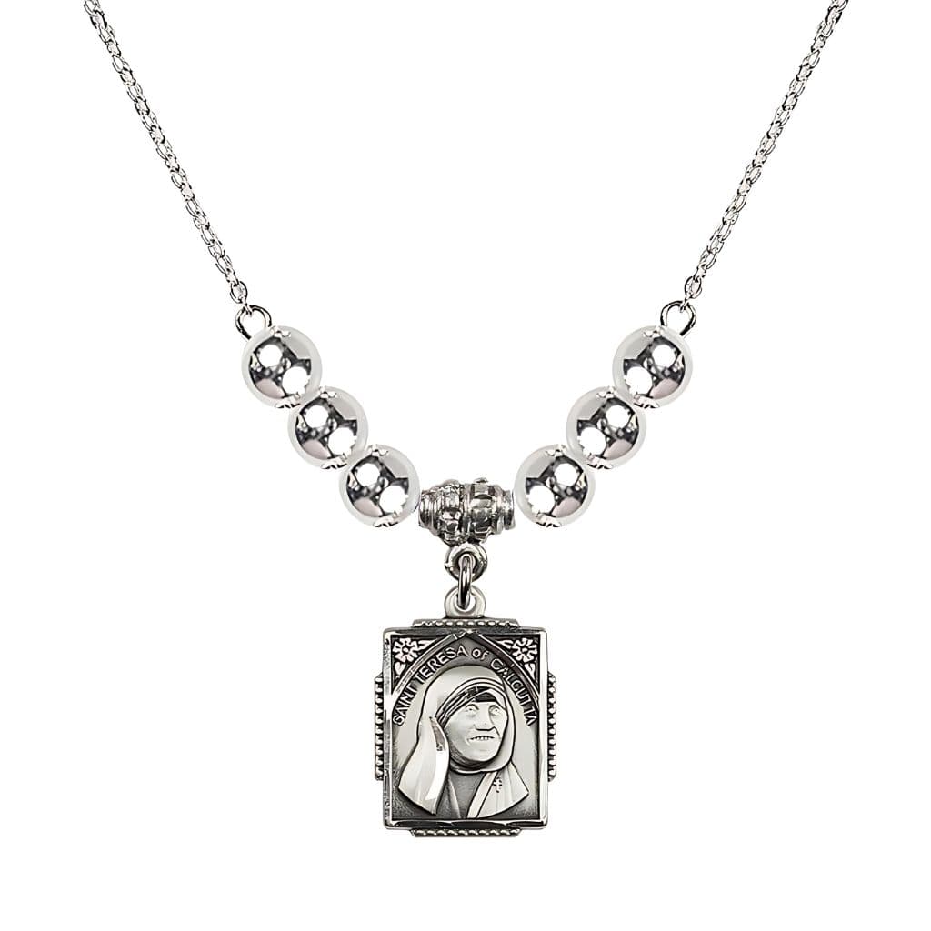 Bliss St. Teresa of Calcutta Square Sterling Silver Sterling Silver Bead Necklace,