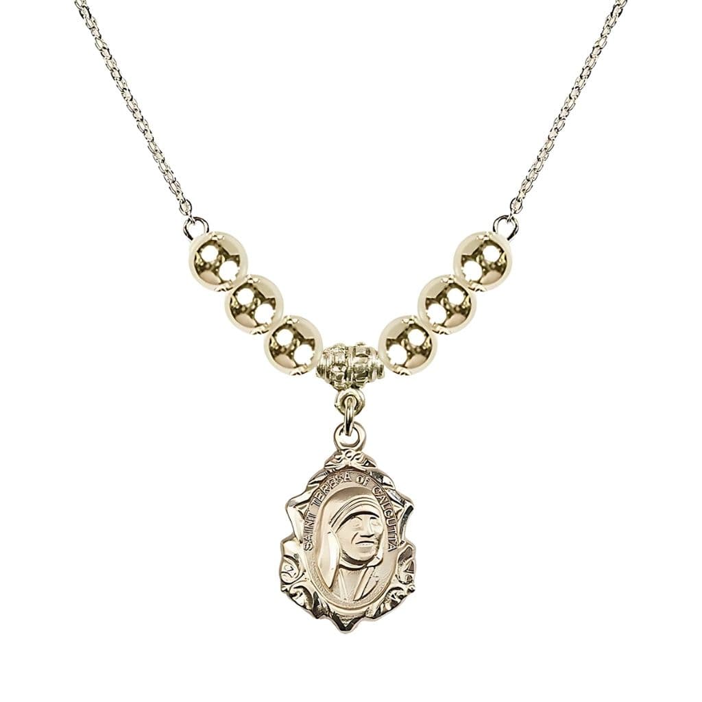 Bliss St. Teresa of Calcutta 14kt Gold-filled Crystal Birthstone Necklace with 6mm Gold-filled Beads