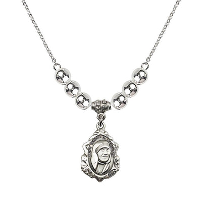 St. Teresa of Calcutta Sterling Silver Crystal Birthstone Necklace with 6mm Sterling Silver Beads, Bliss Manufacturing