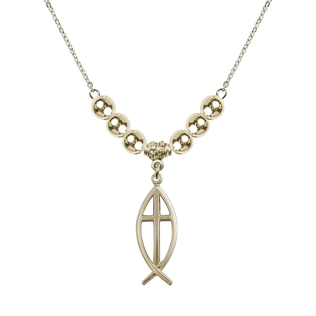 Bliss Fish Cross Crystal Gold-filled Necklace with 18" Chain, Medal 1",