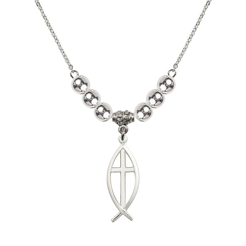 Bliss Fish Cross Silver-plated Necklace with 18-inch Chain, Medal 1 inch tall by 3/8 inch wide