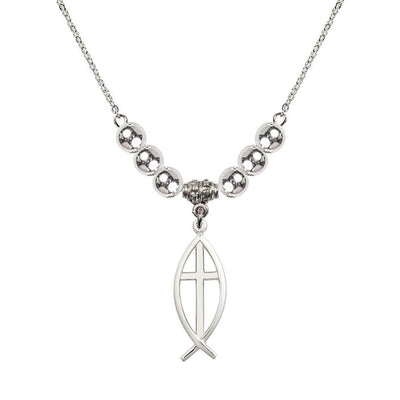 Fish Cross Silver-plated Necklace with 18-inch Chain, Medal 1 inch tall by 3/8 inch wide, Bliss Manufacturing