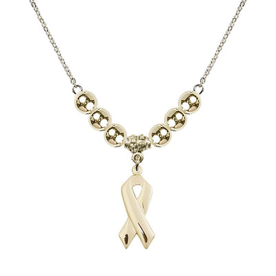 14kt Gold-filled Cancer Awareness Ribbon Gold-filled Beaded Necklace, Charm Measures 7/8 inch tall by 3/8 inch wide, Bliss Manufacturing