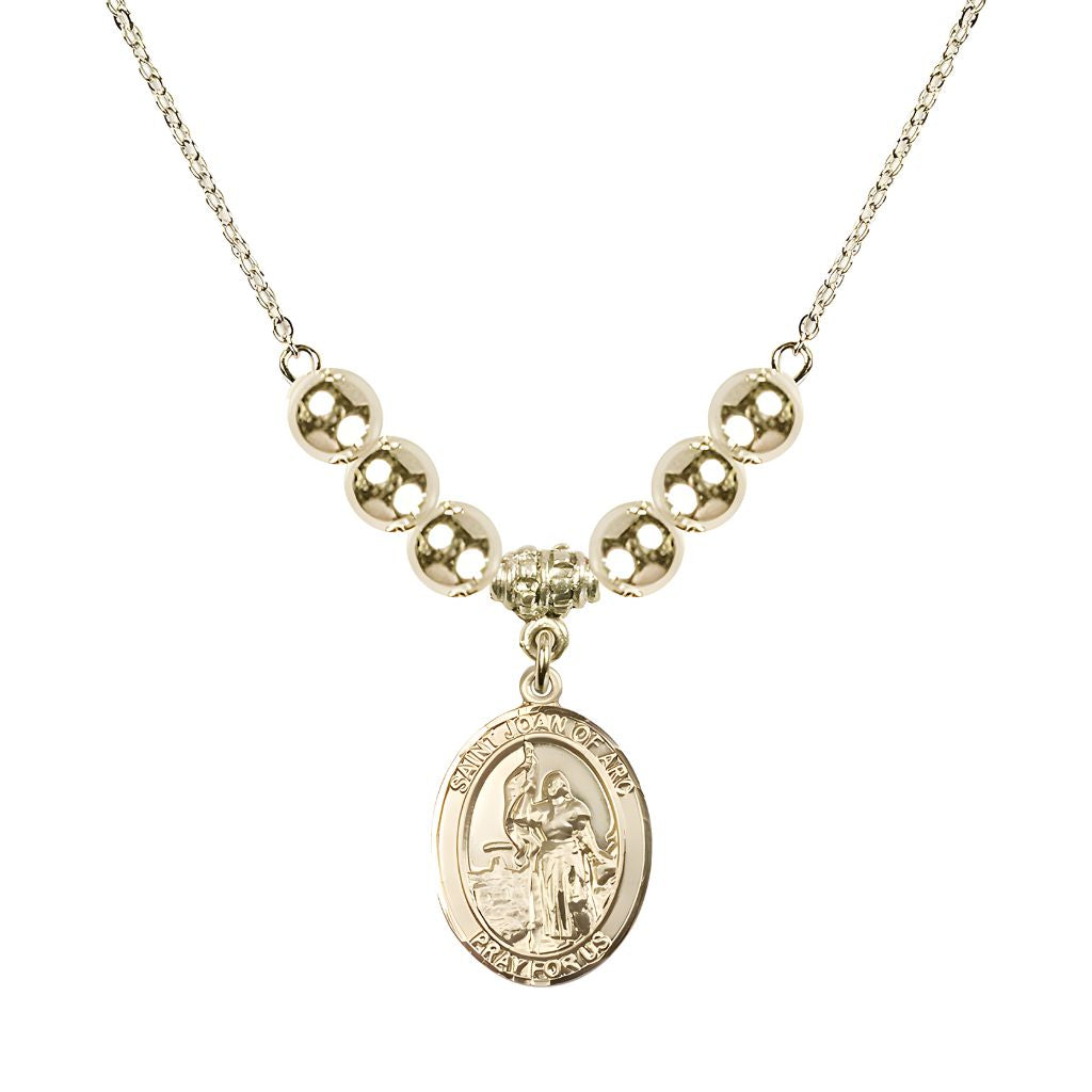 Bliss St. Joan of Arc Oval 14kt Gold-filled 6mm Austrian Crystal Beaded Necklace, Measures 3/4 inch tall by 1/2-inch wide, Gift Box.