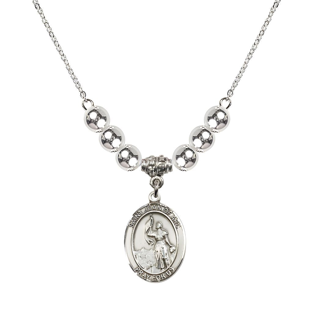 Bliss St. Joan of Arc Oval Sterling Silver 6mm Austrian Crystal Beaded Necklace, Measures 3/4 inch tall by 1/2-inch wide, Gift Box.