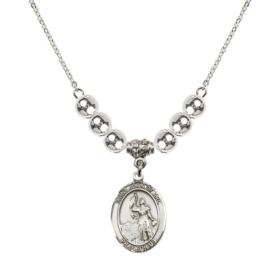 St. Joan of Arc Oval Sterling Silver 6mm Austrian Crystal Beaded Necklace, Measures 3/4 inch tall by 1/2-inch wide, Gift Box, Bliss Manufacturing