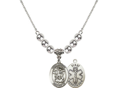 1st Responder St Michael Sterling Silver Beaded Necklace With Sterling Silver Beads, Bliss Manufacturing