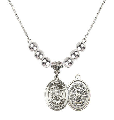 Police Officers St. Michael Sterling Silver Beaded Necklace, Measures 3/4 inch tall by 1/2-inch wide, Bliss Manufacturing