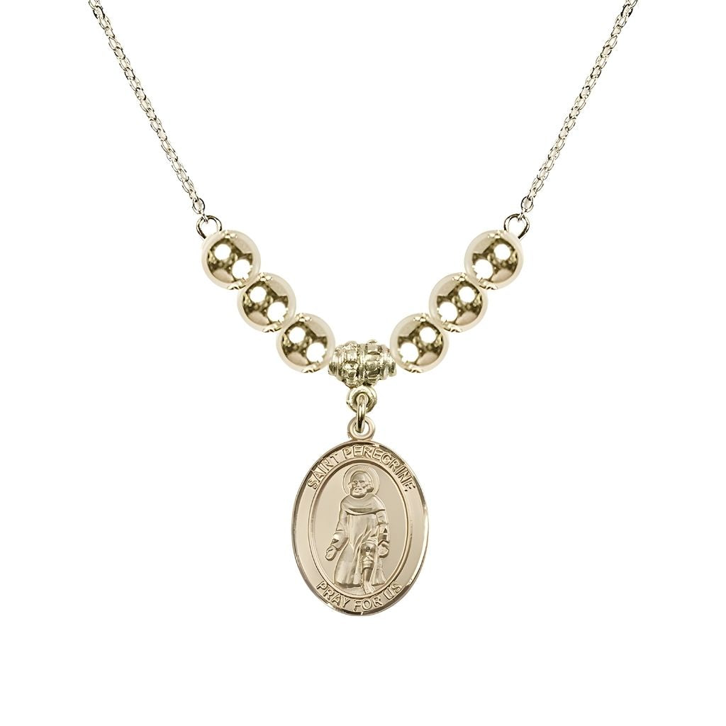 Bliss Our Lady of Fatima 14kt Gold-filled 6mm Beaded Necklace, Measures 3/4 inch tall by 1/2-inch wide, Gift Box