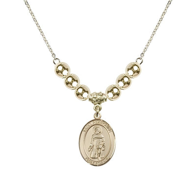 Our Lady of Fatima 14kt Gold-filled 6mm Beaded Necklace, Measures 3/4 inch tall by 1/2-inch wide, Gift Box, Bliss Manufacturing