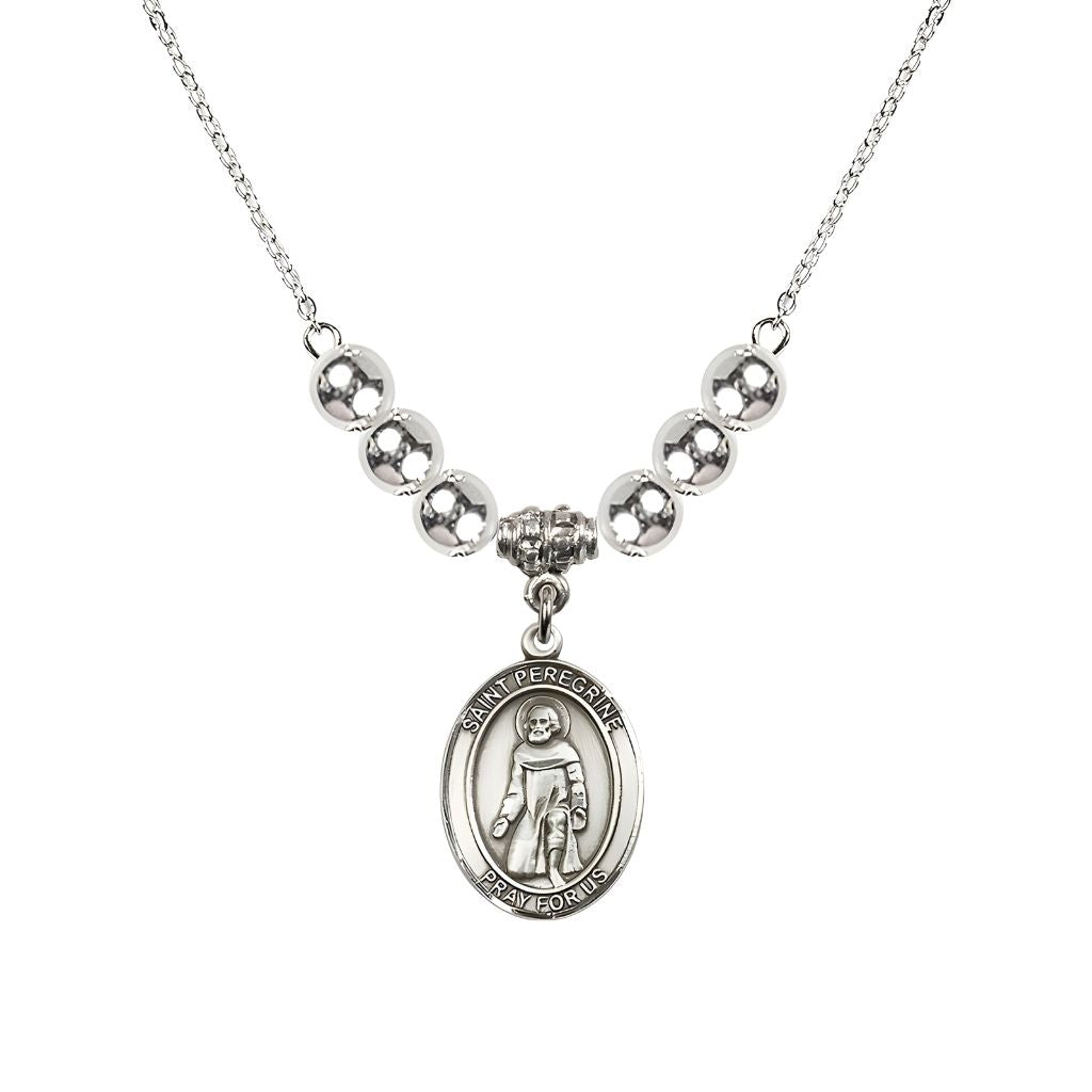 Bliss Our Lady of Fatima Sterling Silver 6mm Beaded Necklace, Measures 3/4 inch tall by 1/2-inch wide, Gift Box