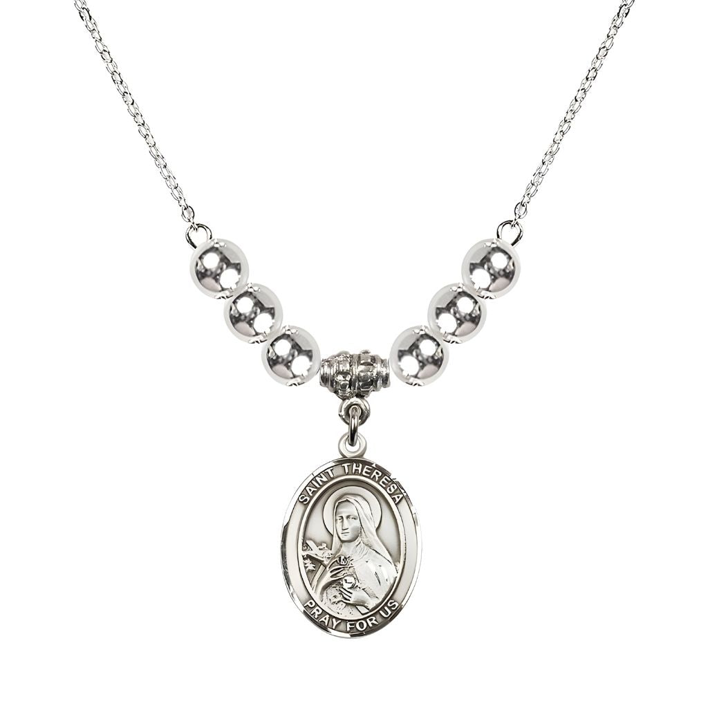 Bliss St. Theresa Sterling Silver Crystal Necklace, handcrafted in the USA,  6mm Sterling Silver Beads