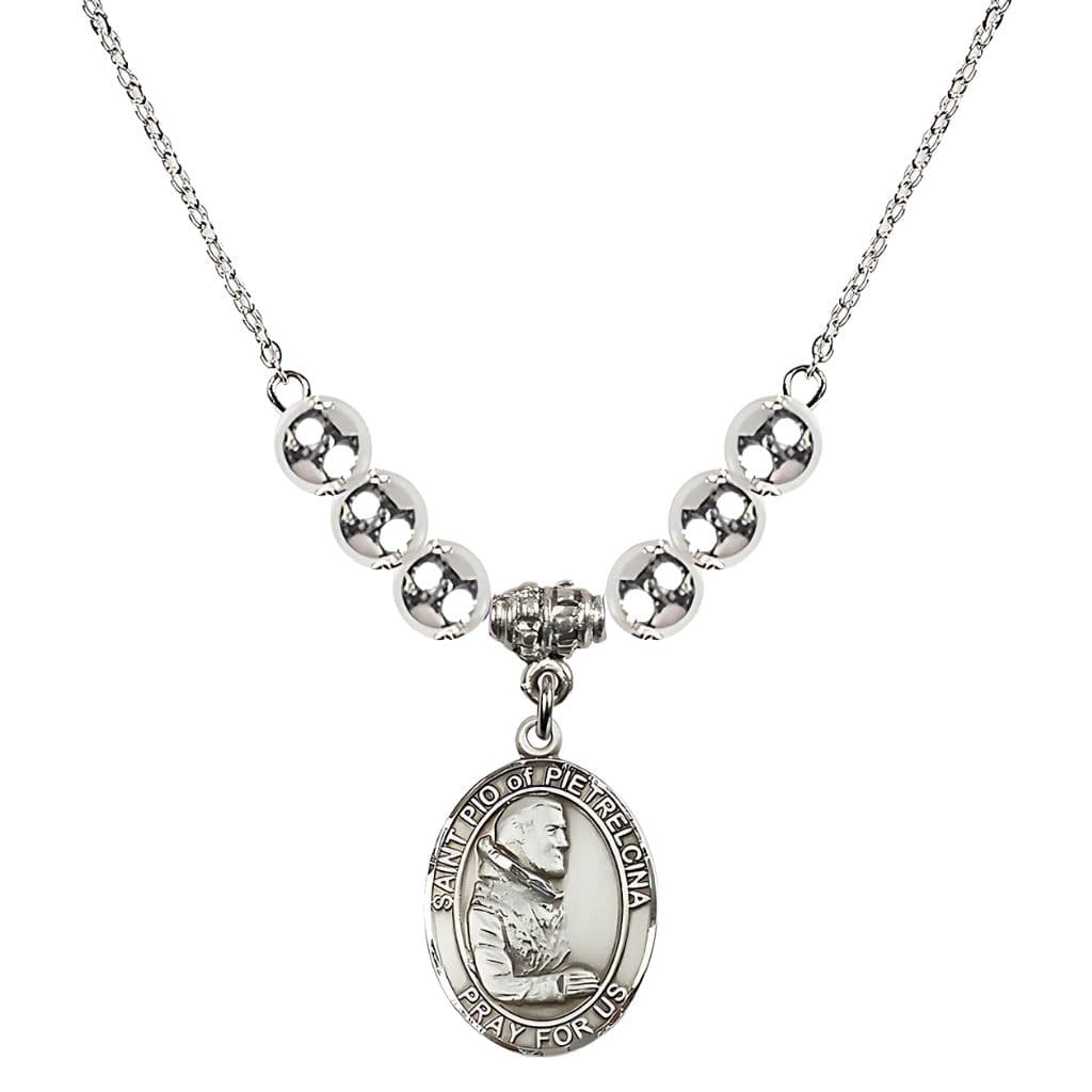 Bliss Sterling Silver St. Padre Pio of Pietrelcina Sterling Silver Birthstone Necklace