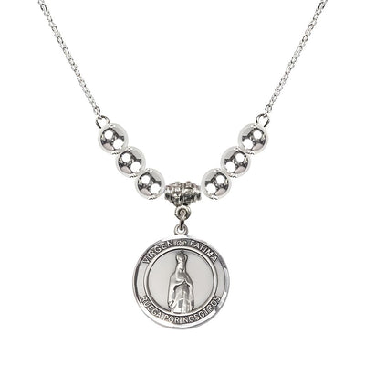 Virgen de Fatima Round Sterling Silver 6mm Beaded Necklace, Measures 3/4 inch tall by 1/2-inch wide, Gift Box, Bliss Manufacturing