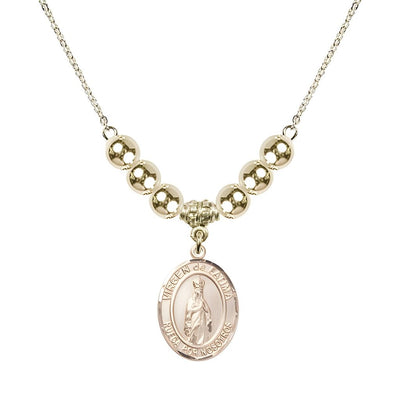 Virgen de Fatima 14kt Gold-filled 6mm Beaded Necklace, Measures 3/4 inch tall by 1/2-inch wide, Gift Box, Bliss Manufacturing
