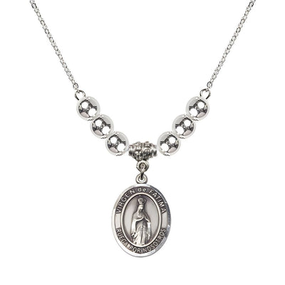 Virgen de Fatima Oval Sterling Silver 6mm Beaded Necklace, Measures 3/4 inch tall by 1/2-inch wide, Gift Box, Bliss Manufacturing