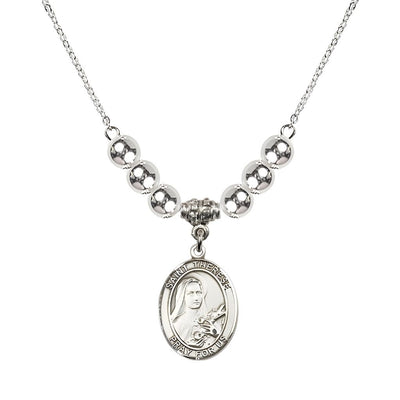 St. Therese of Lisieux Sterling Silver Medal and 6mm Sterling Silver Beads Necklace, Bliss Manufacturing