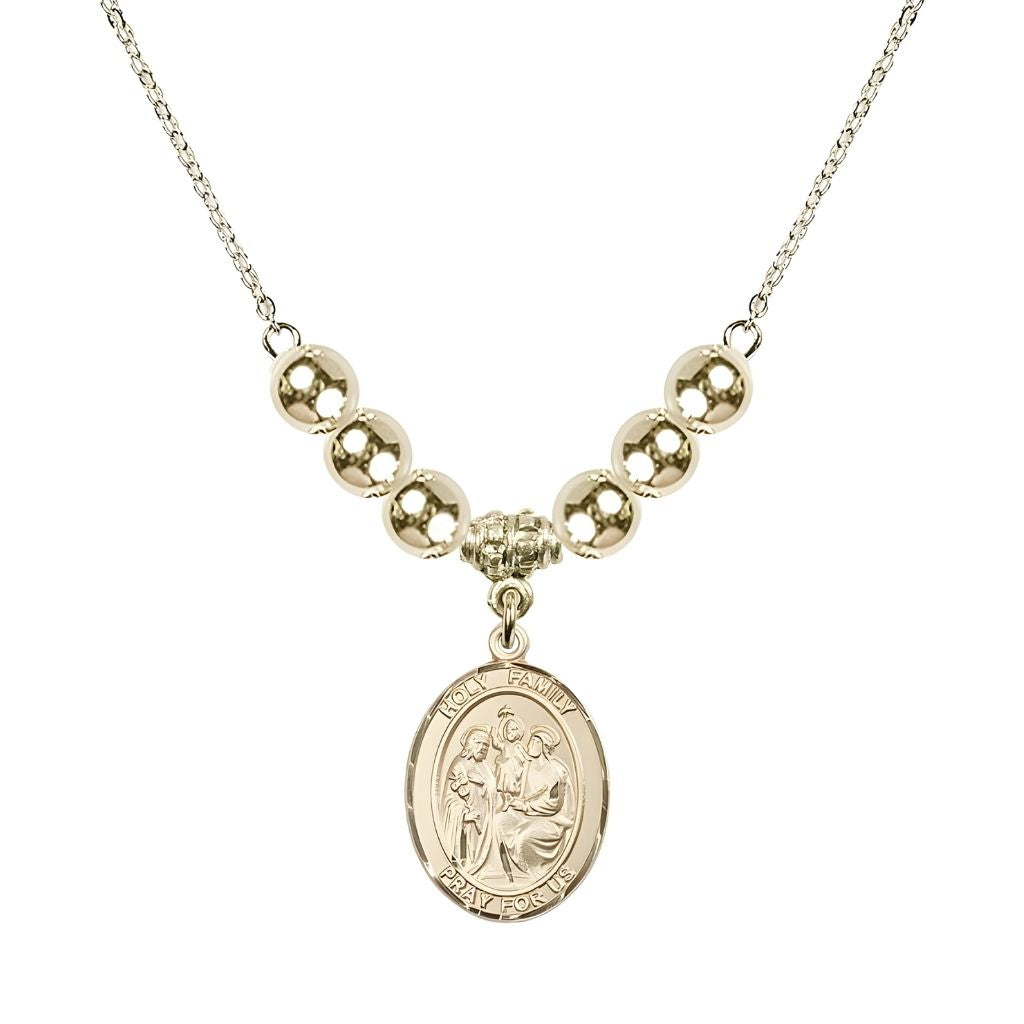 Bliss Holy Family Beaded Necklace with Gold-filled Medal, 6mm Gold-filled beads