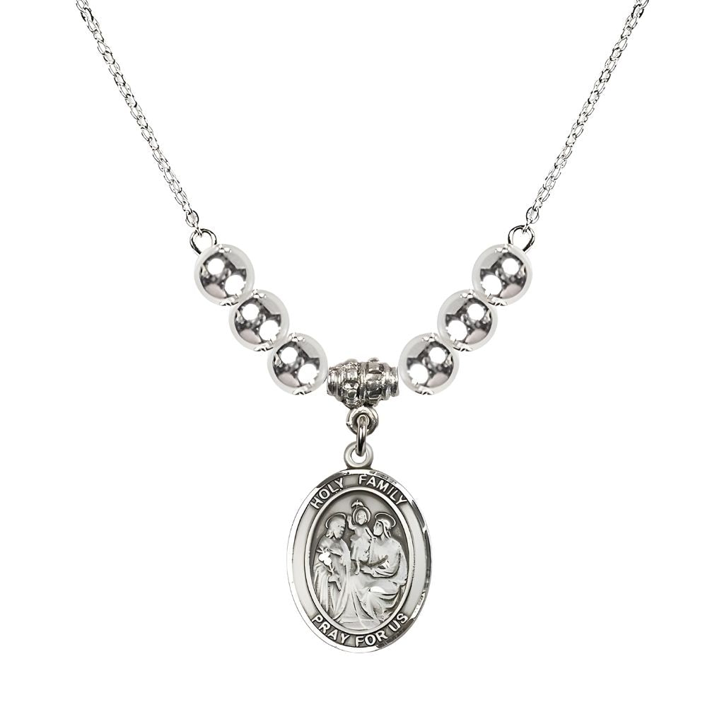 Bliss Holy Family Beaded Necklace with Sterling Silver Medal, 6mm Sterling Silver Beads