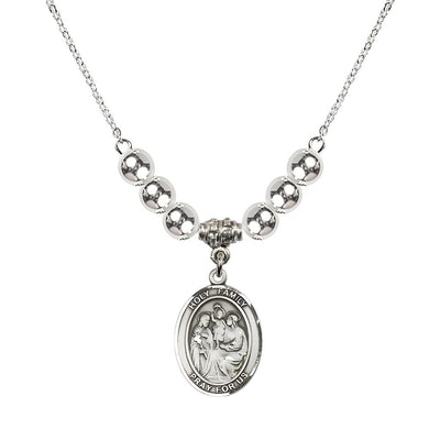 Holy Family Beaded Necklace with Sterling Silver Medal, 6mm Sterling Silver Beads, Bliss Manufacturing