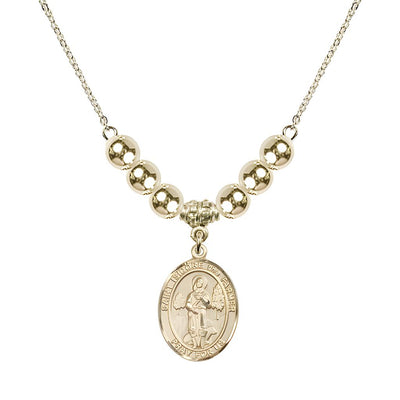 St. Isidore the Farmer Oval 14kt Gold-filled 6mm Austrian Crystal Beaded Necklace, Measures 3/4 inch tall by 1/2-inch wide, Gift Box, Bliss Manufacturing