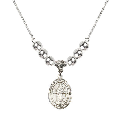 St. Isidore the Farmer Oval Sterling Silver 6mm Austrian Crystal Beaded Necklace, Measures 3/4 inch tall by 1/2-inch wide, Gift Box, Bliss Manufacturing