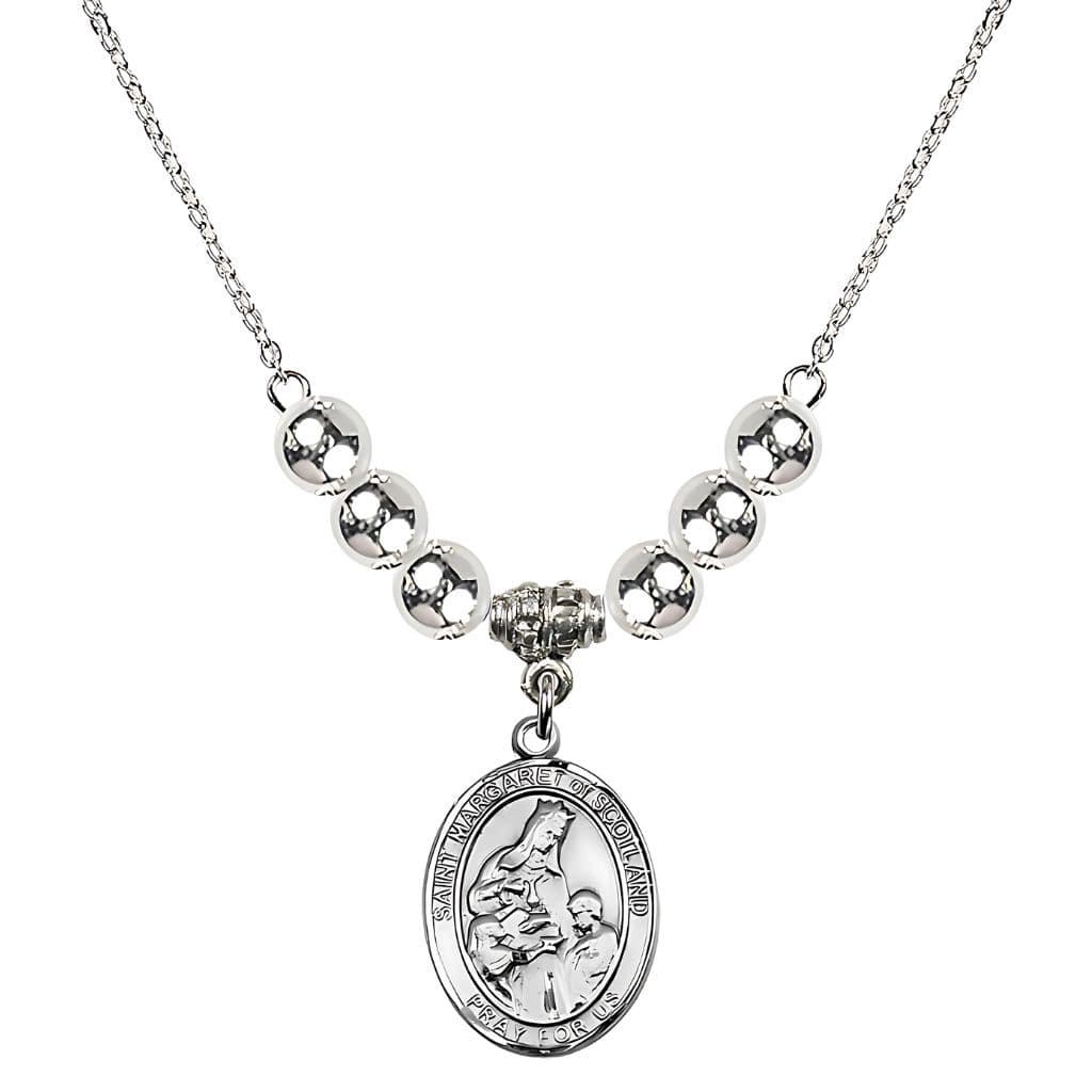 Bliss St. Margaret of Scotland Sterling Silver with Silver-plated Bead Necklace,