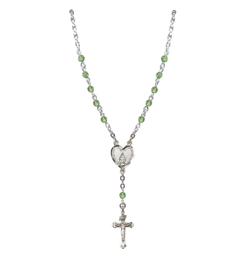 Bliss Sterling Silver Miraculous Heart 4mm Crystal Rosary Necklace