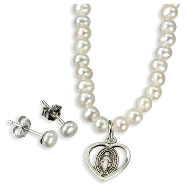Communion Miraculous Heart with Pearls Earring & Necklace, HMH Religious