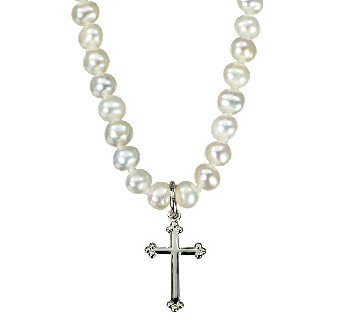 Sterling Silver Freshwater Pearls Cross Necklace