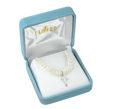 Sterling Silver Freshwater Pearls Cross Necklace in Box, HMH Religious