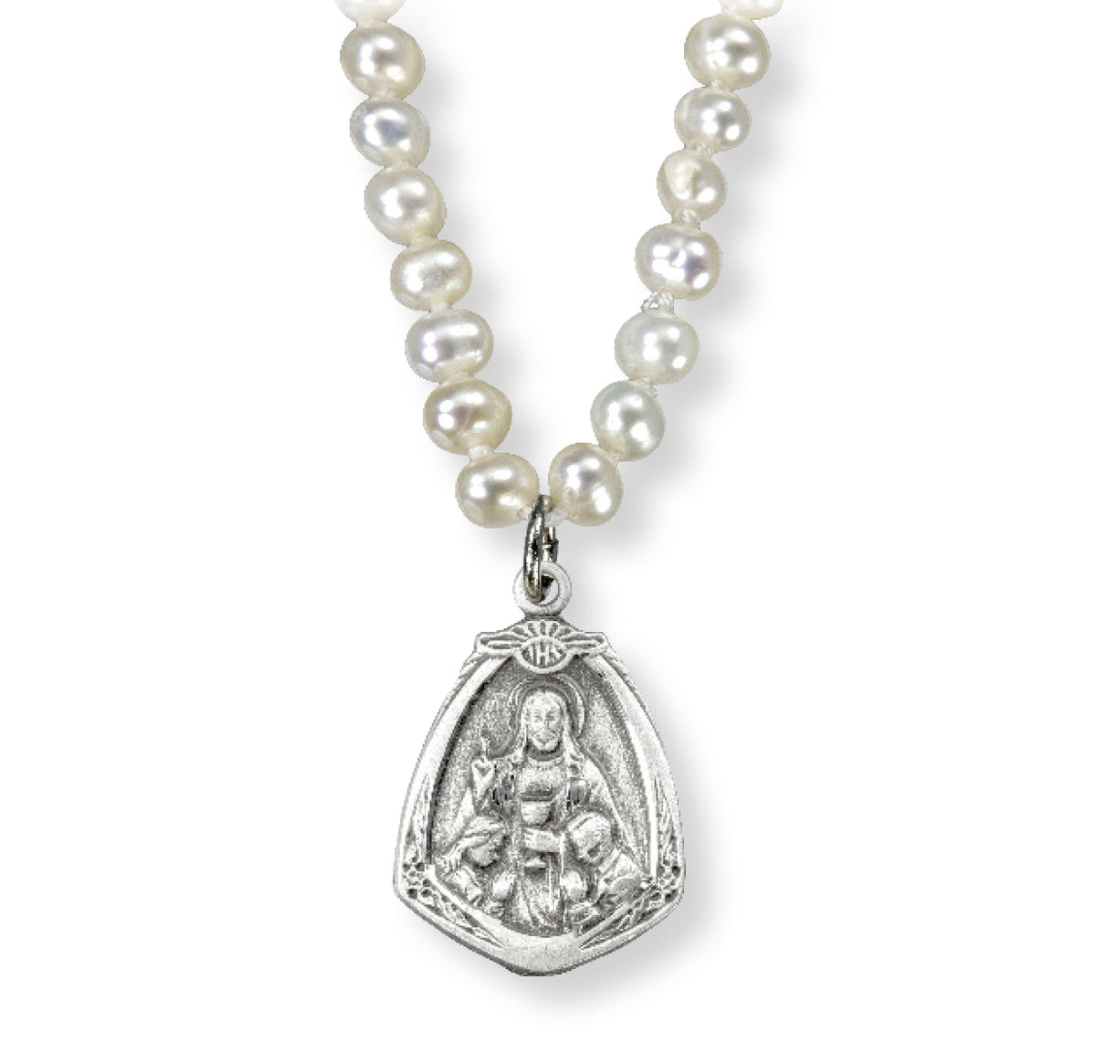 HMH Communion Sterling Silver Jesus Freshwater Pearls Necklace