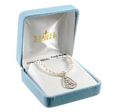 Communion Sterling Silver Jesus Freshwater Pearls Necklace in Box, HMH Religious