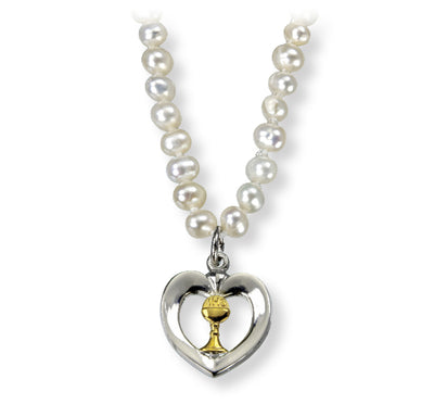 Communion Heart Chalice Freshwater Pearls Necklace, HMH Religious