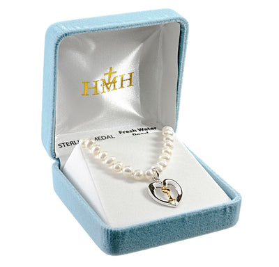Communion Heart Chalice Freshwater Pearls Necklace in Box, HMH Religious