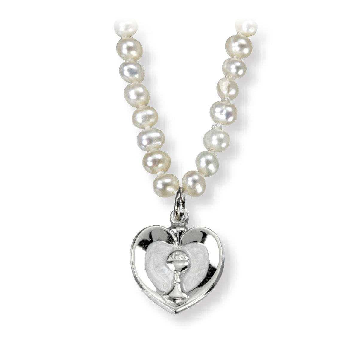 Communion Sterling Silver Heart Chalice Freshwater Pearls Necklace