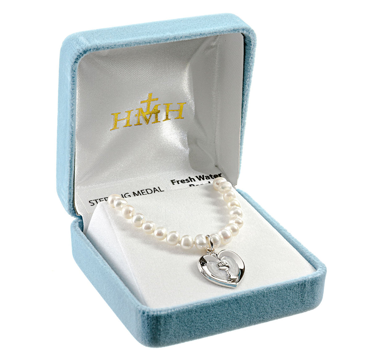 Communion Sterling Silver Heart Chalice Freshwater Pearls Necklace in Box