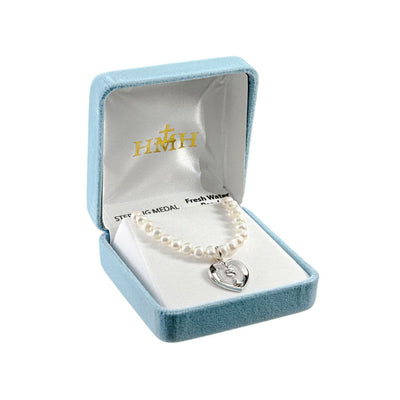 Communion Sterling Silver Heart Chalice Freshwater Pearls Necklace in Box, HMH Religious