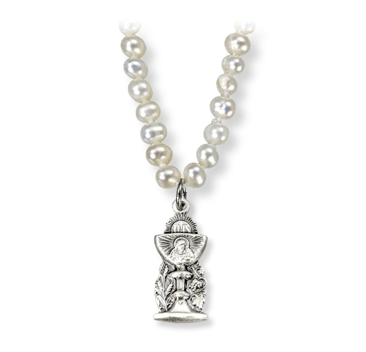 Communion Sterling Silver Jesus Chalice Freshwater Pearls Necklace