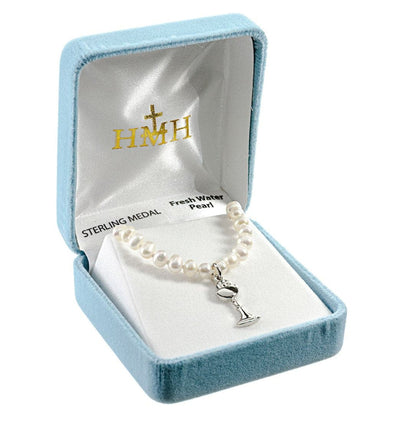 Communion Chalice Shaped with Freshwater Pearls Necklace in box, HMH Religious