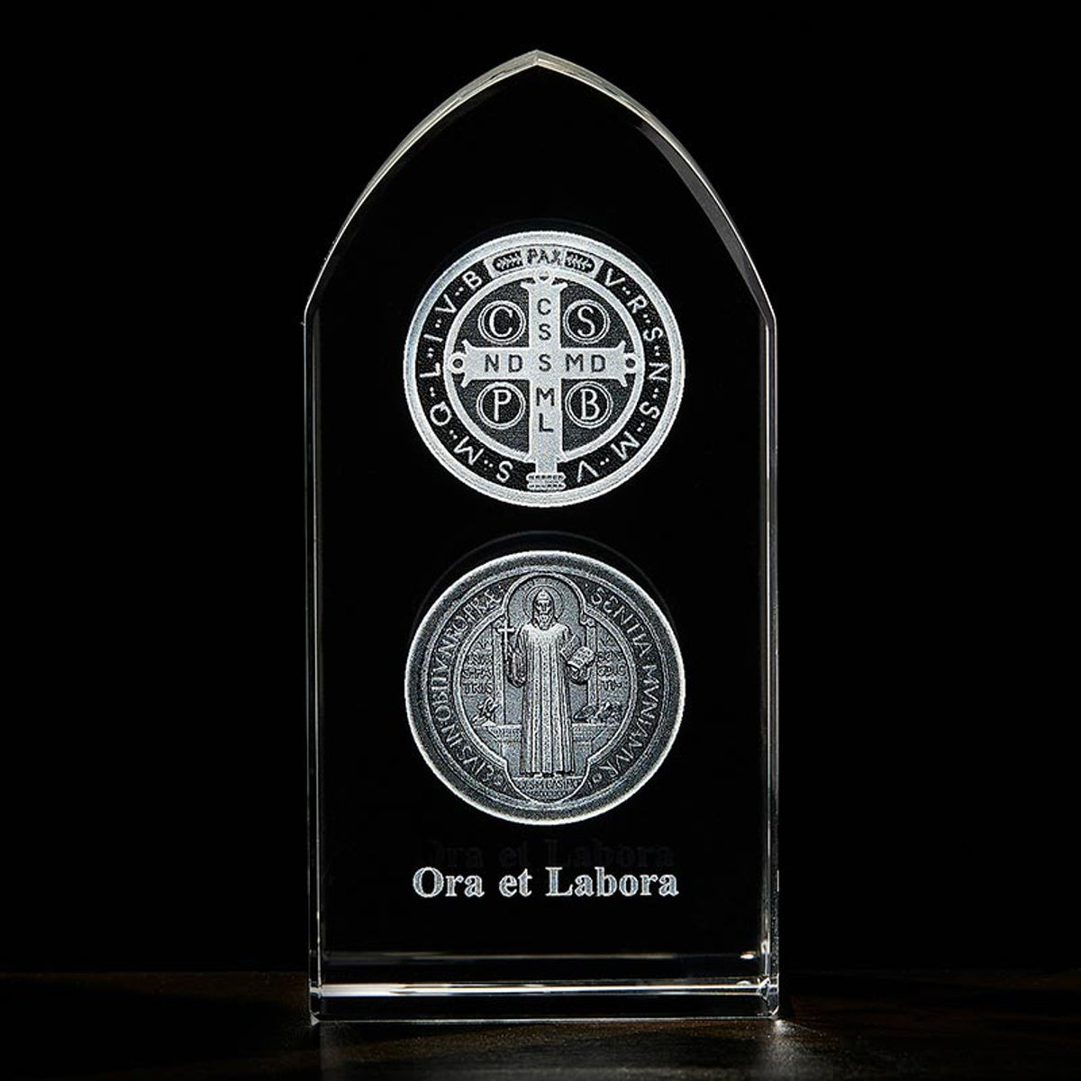 Lux Mundi Collection Saint Benedict Etched Glass Stand