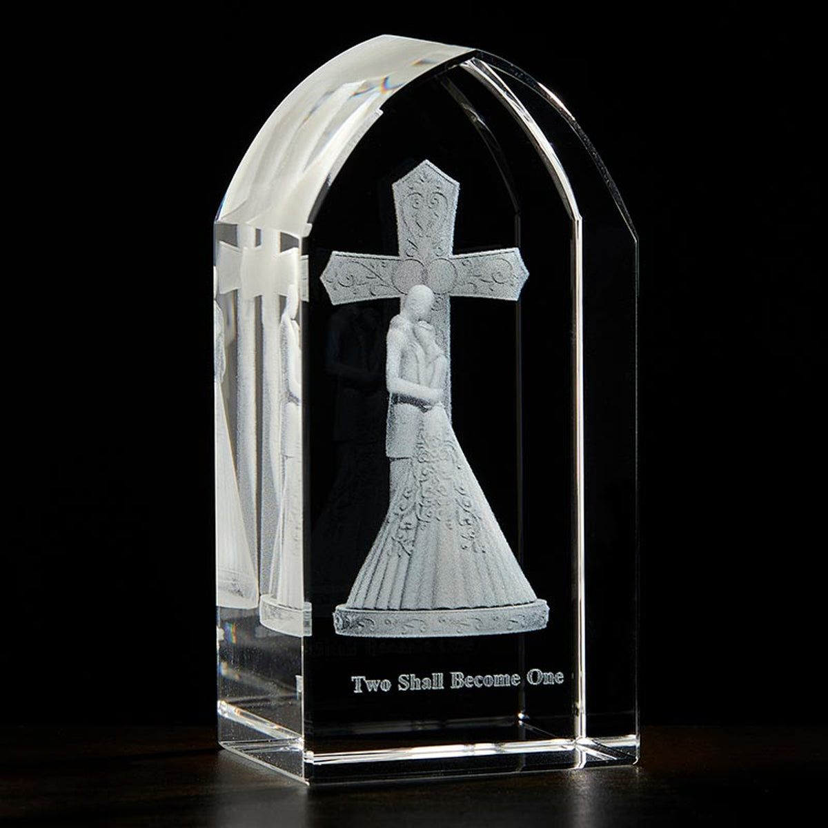 Side View  Lux Mundi Collection Wedding Etched Glass Stand,