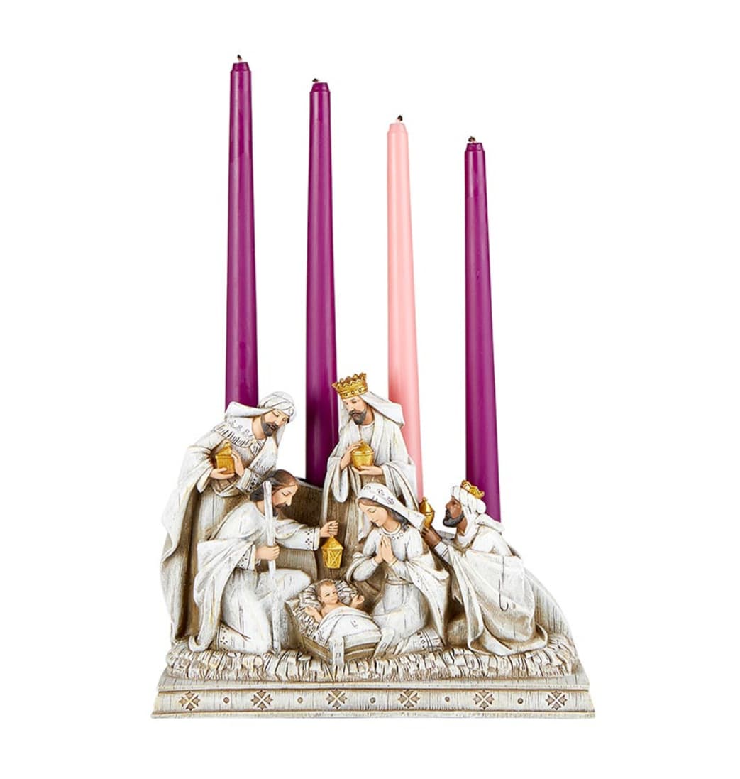 Avalon Gallery Christmas Nativity with the 3 Wise-man Advent Candleholder,