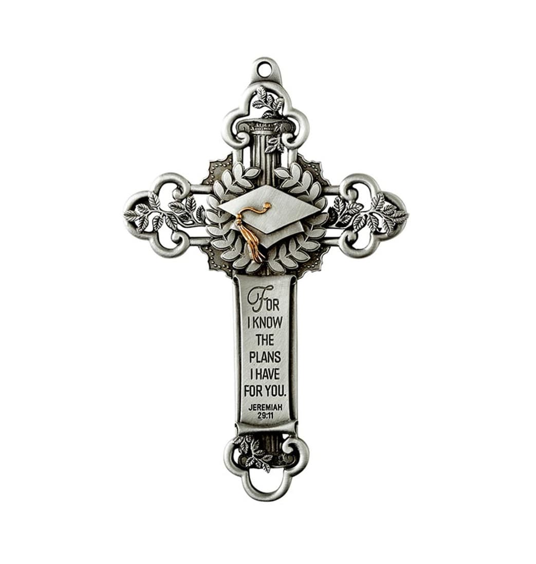 Graduation 5" H Pewter Enamel Wall Cross by James Brennan,