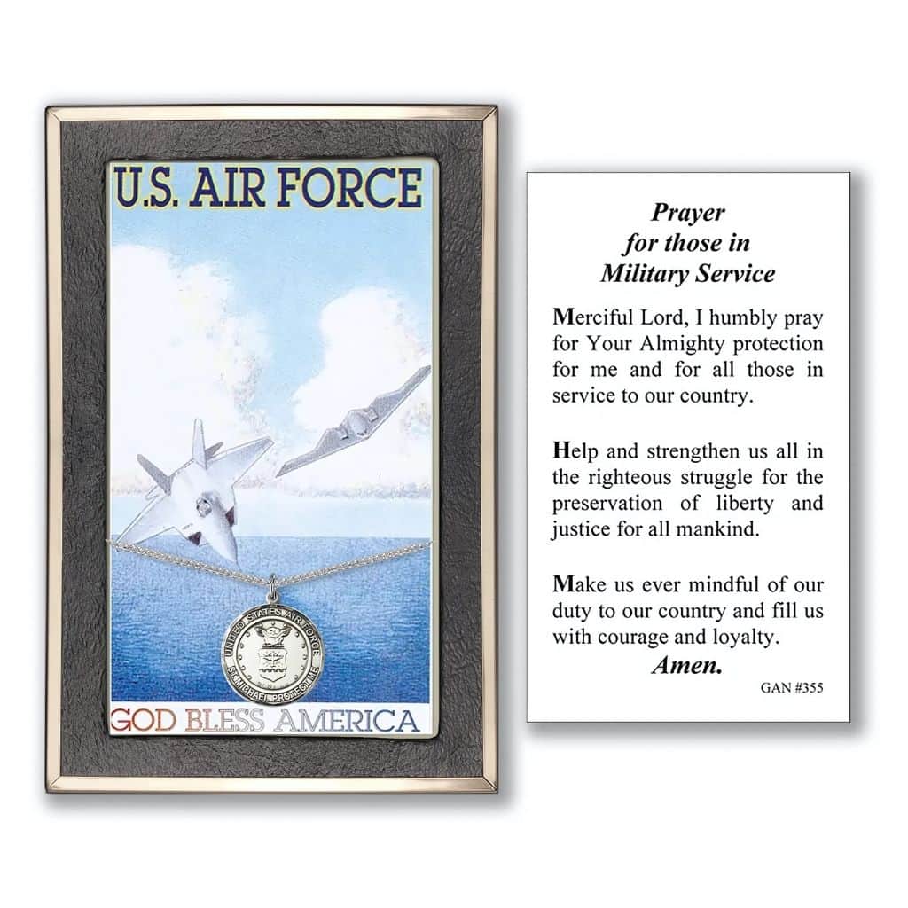St. Michael US Air Force sterling silver medal 3/4-inch with this Military Service Prayer Card Gift Set