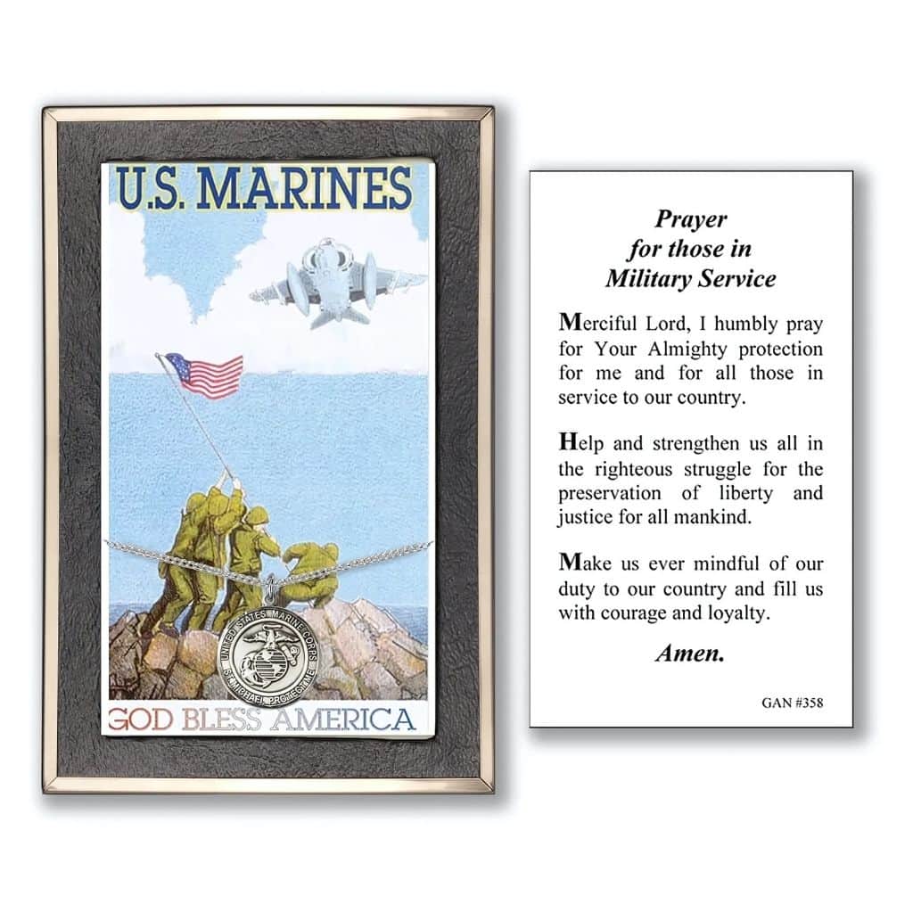 St. Michael Marines sterling silver medal 3/4-inch with this Military Service Prayer Card Gift Set