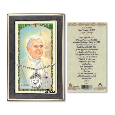 Sterling Silver Pope Emeritace Benedict XVI Medal on a 24 inch Heavy Curb Chain with a Prayer Card, Bliss Manufacturing