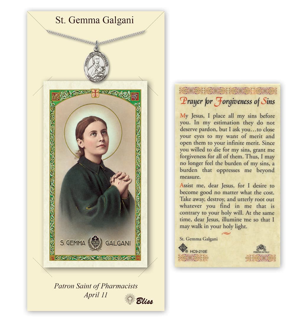 Bliss St Gemma Galgani Pewter Medal and Forgiveness of Sins Prayer Holy Card Gift Set,